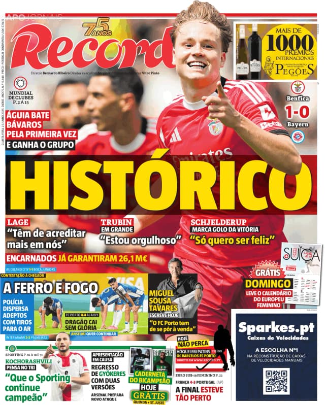 Capa jornal Record 2025-06-25