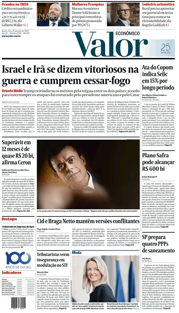 Capa jornal Valor Econômico 2025-06-25