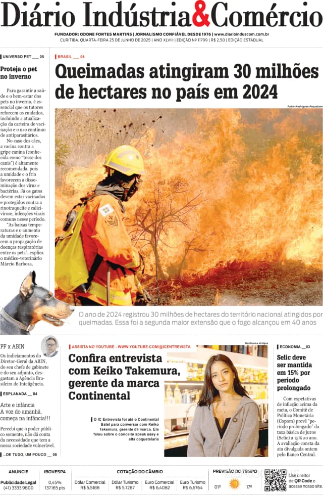 Capa jornal Diário Indústria & Comércio 2025-06-25