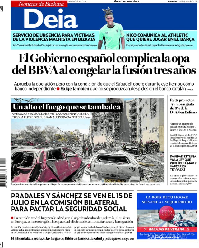 Capa jornal Deia-Noticias de Bizkaia 2025-06-25