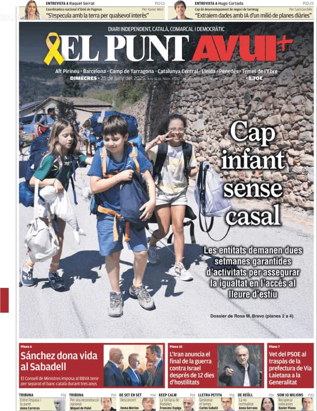 Capa jornal El Punt Avui | Nacional 2025-06-25
