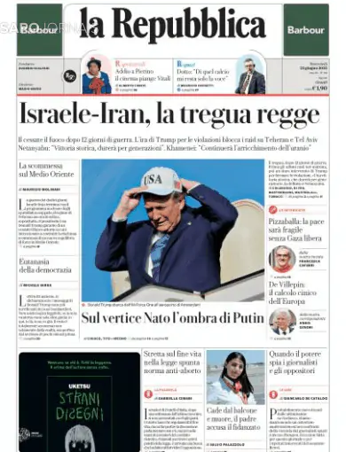 Capa jornal La Repubblica 2025-06-25