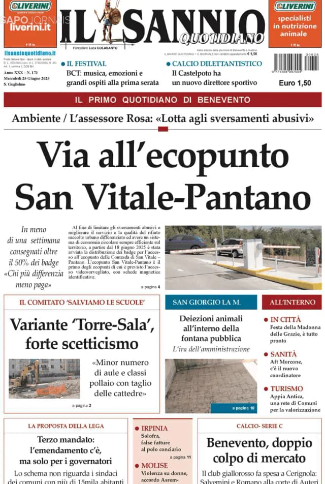 Capa jornal Il Sannio Quotidiano 2025-06-25