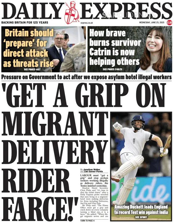 Capa jornal Daily Express 2025-06-25