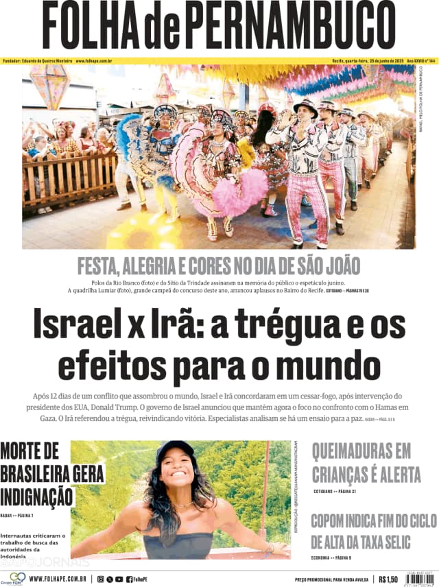 Capa jornal Folha de Pernambuco 2025-06-25