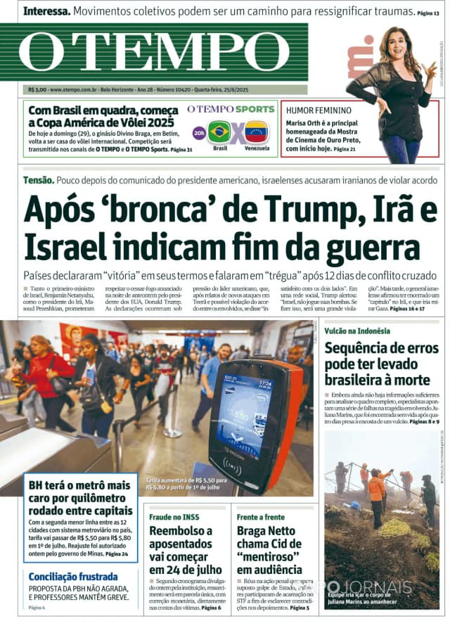 Capa jornal O Tempo 2025-06-25