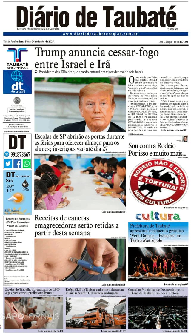 Capa jornal Diário de Taubaté 2025-06-24