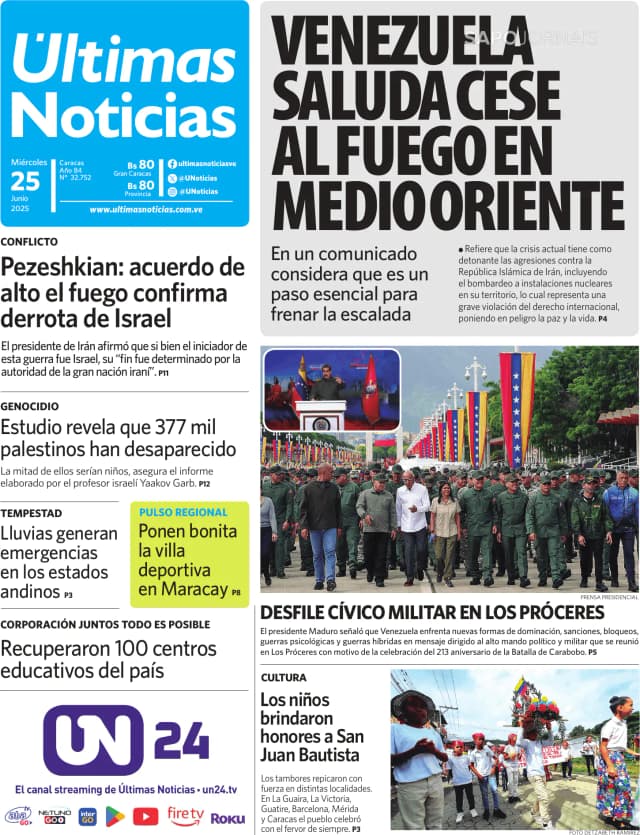 Capa jornal Últimas Noticias 2025-06-25