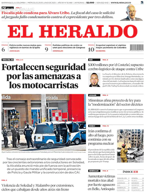 Capa jornal El Heraldo 2025-06-25
