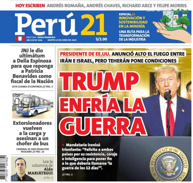 Capa jornal Perú 21 2025-06-24