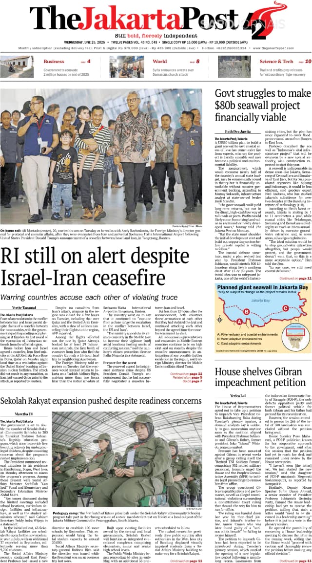 Capa jornal The Jakarta Post 2025-06-25
