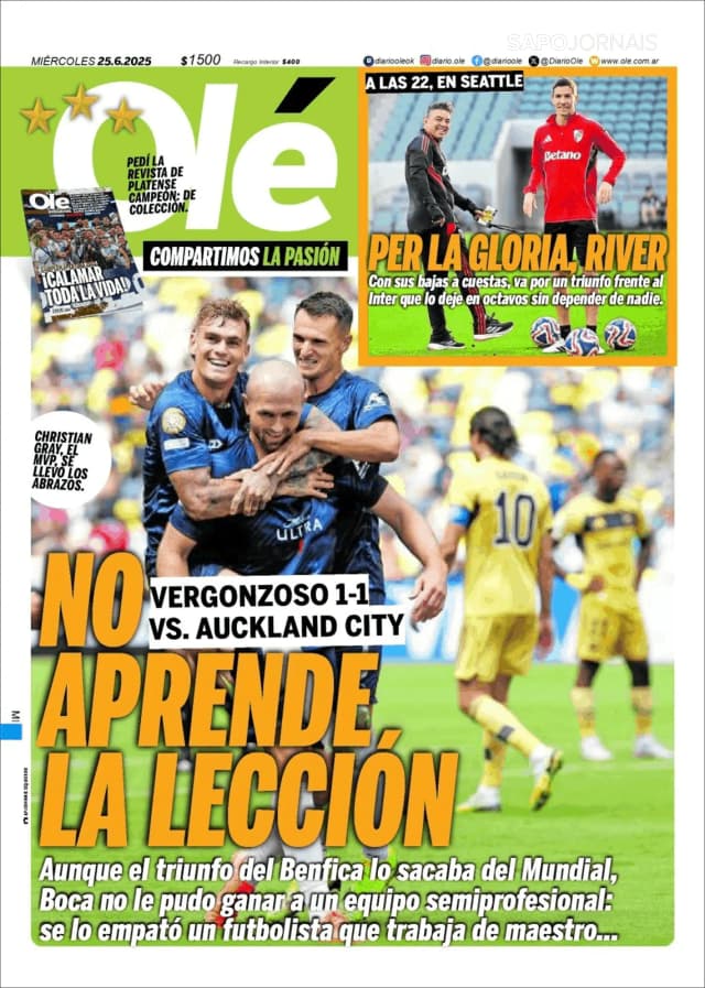 Capa jornal Olé 2025-06-25