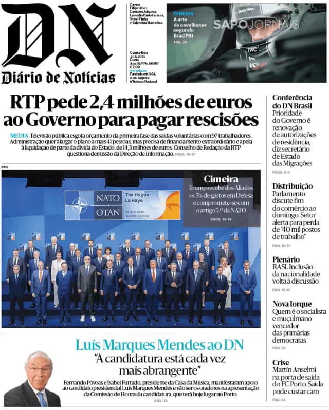 Capa jornal Diário de Notícias 2025-06-26