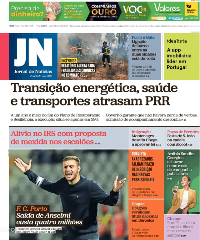 Capa jornal Jornal de Notícias 2025-06-26