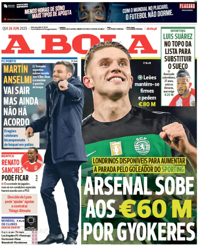 Capa jornal A Bola 2025-06-26