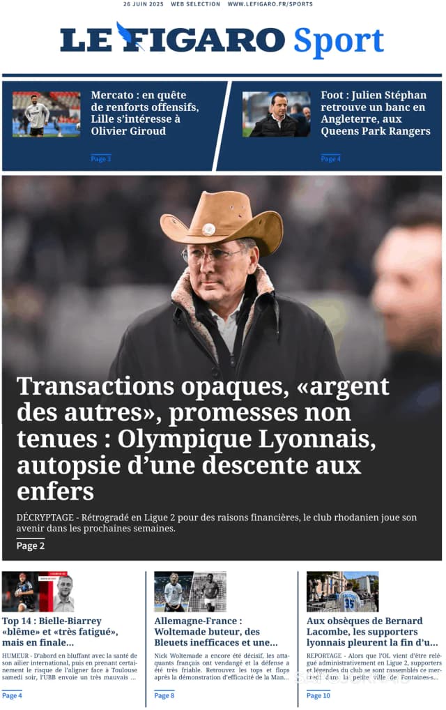 Capa jornal Le Figaro Sport 2025-06-26