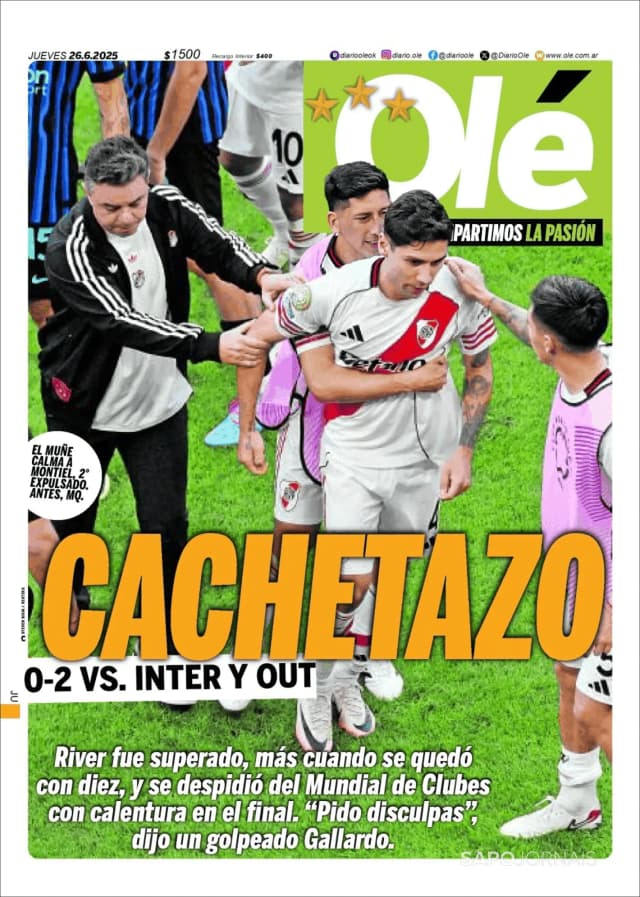 Capa jornal Olé 2025-06-26