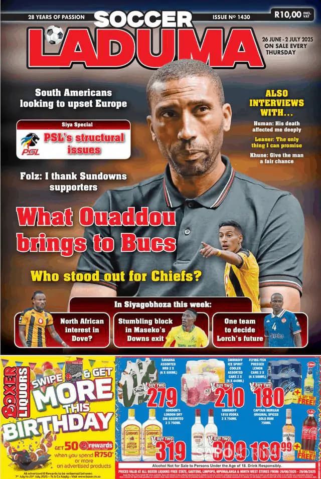 Capa jornal Soccer Laduma 2025-06-26