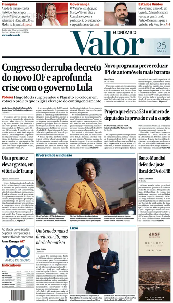 Capa jornal Valor Econômico 2025-06-26