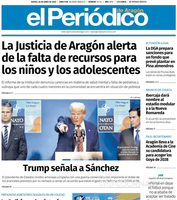 Capa jornal El Periódico de Aragón 2025-06-26
