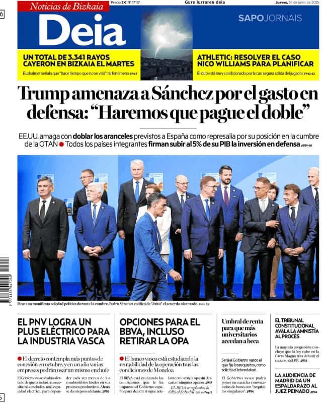 Capa jornal Deia-Noticias de Bizkaia 2025-06-26