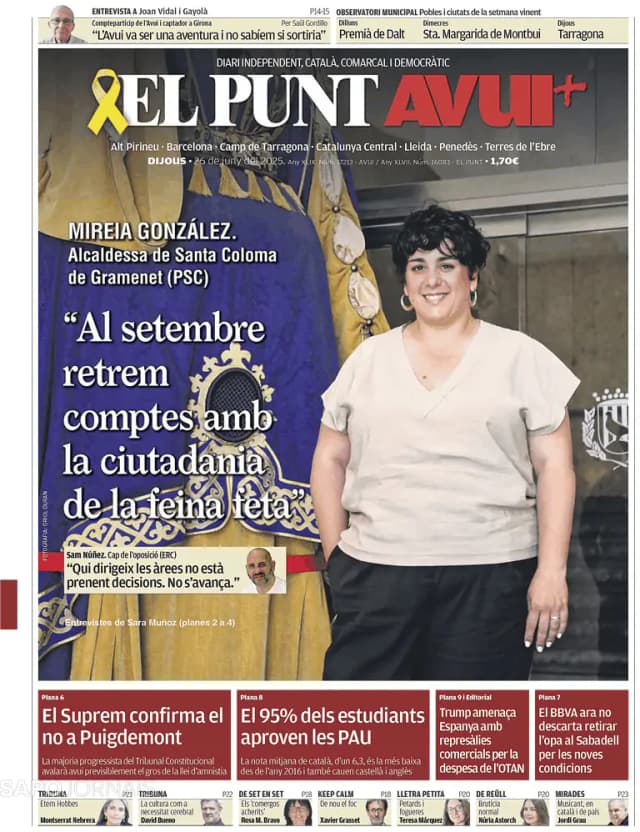 Capa jornal El Punt Avui | Nacional 2025-06-26