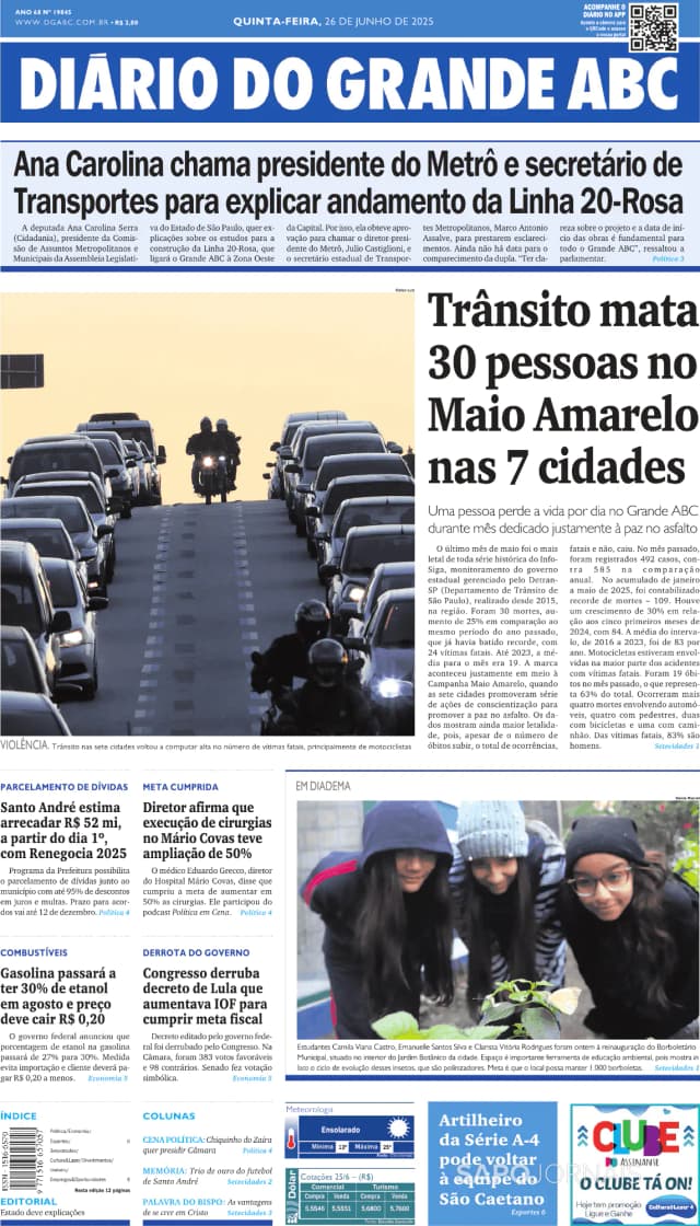 Capa jornal Diário do Grande ABC 2025-06-26