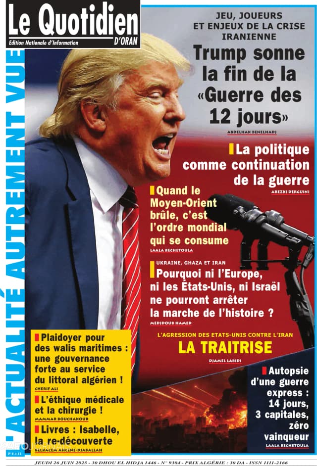 Capa jornal Le Quotidien D’Oran 2025-06-26