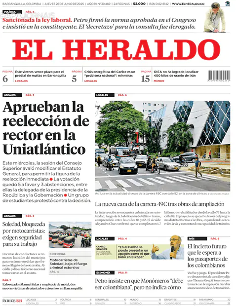 Capa jornal El Heraldo 2025-06-26