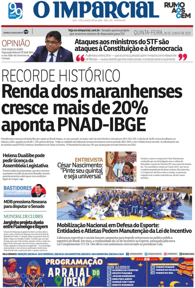 Capa jornal O Imparcial 2025-06-26