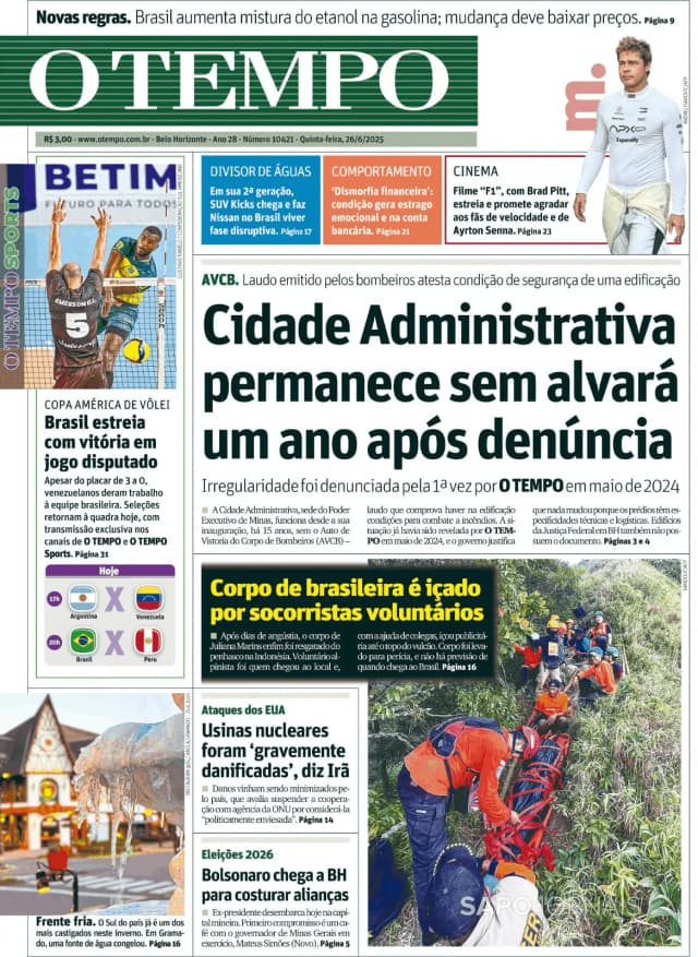 Capa jornal O Tempo 2025-06-26