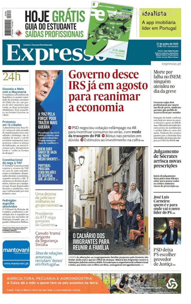 Capa jornal Expresso 2025-06-27