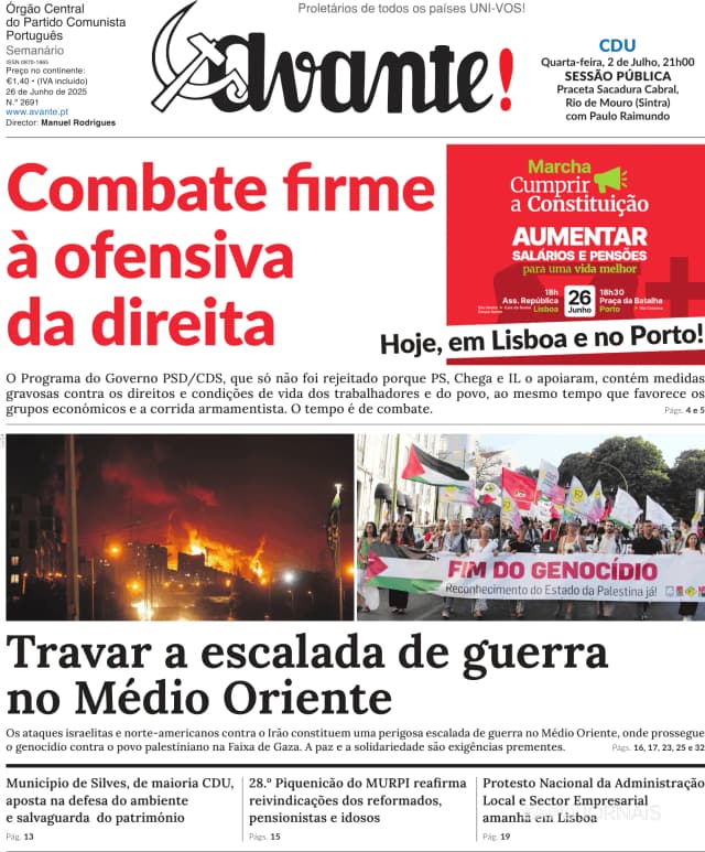 Capa jornal Avante! 2025-06-27