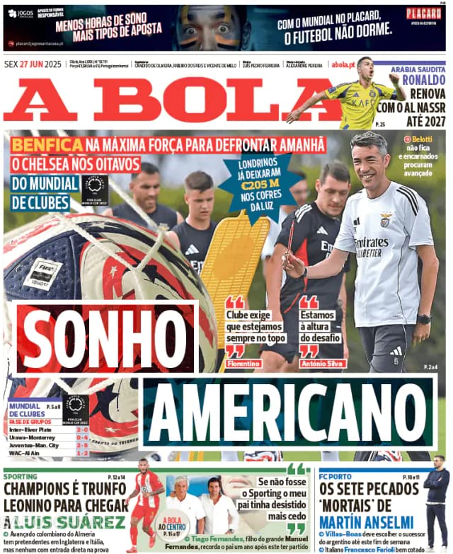 Capa jornal A Bola 2025-06-27