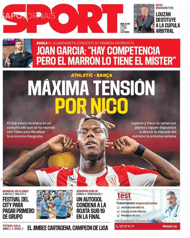 Capa jornal Sport 2025-06-27