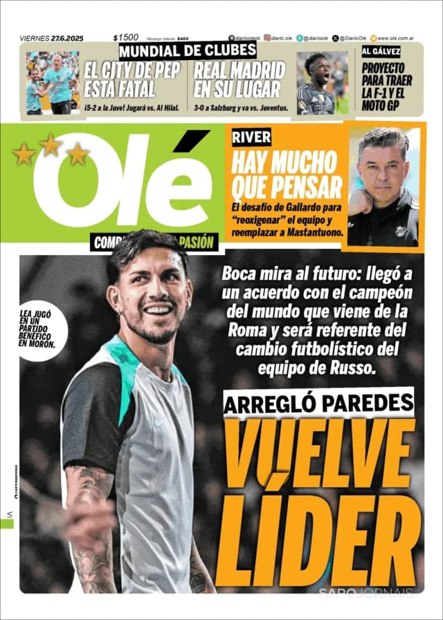 Capa jornal Olé 2025-06-27
