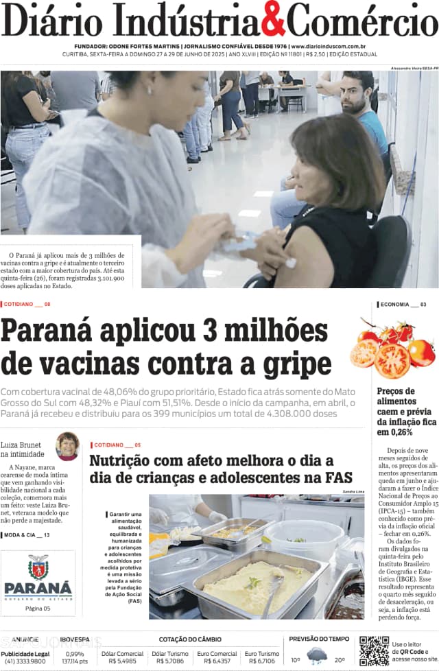 Capa jornal Diário Indústria & Comércio 2025-06-27