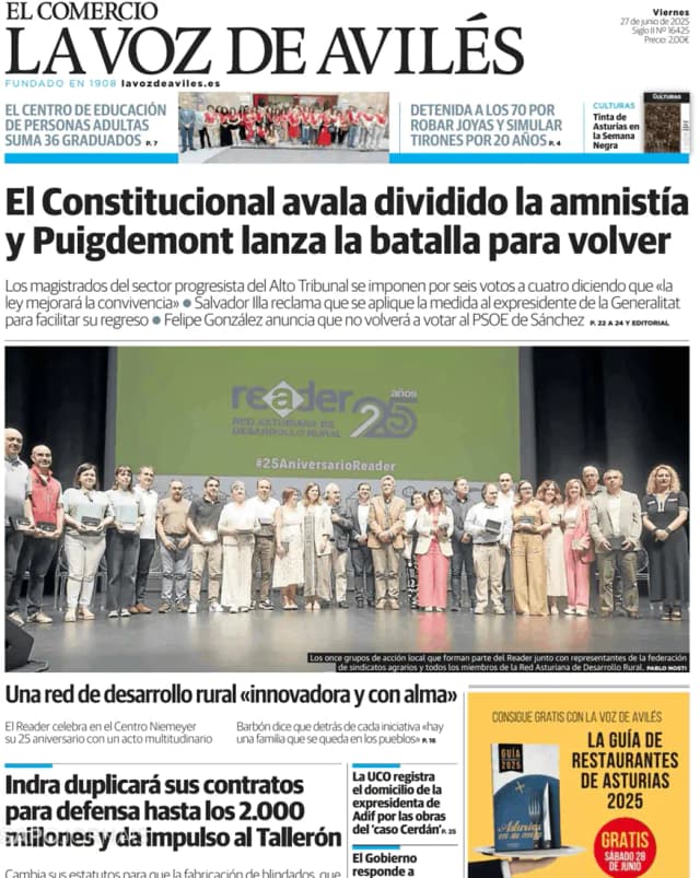 Capa jornal El Comercio La Voz de Avilés 2025-06-27