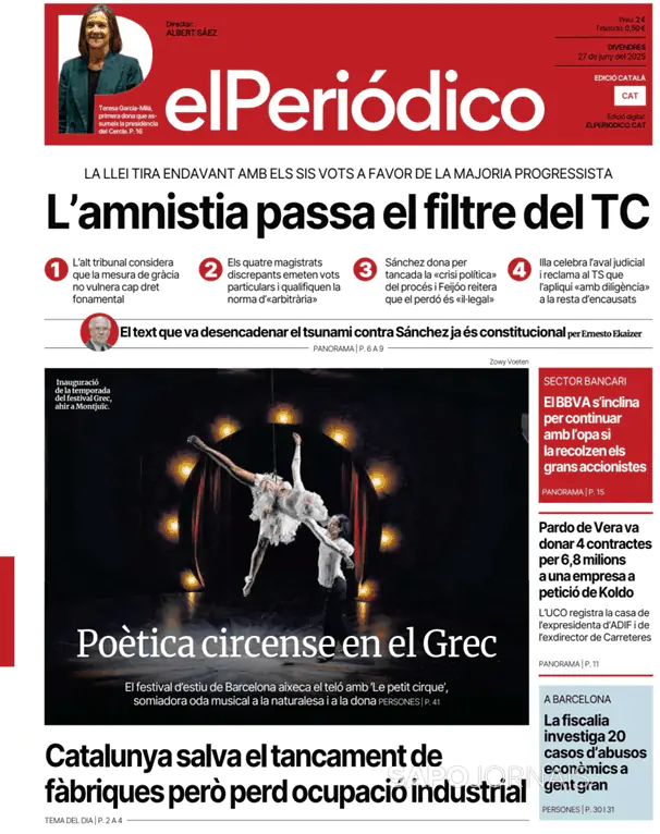 Capa jornal El Periódico de Catalá 2025-06-27