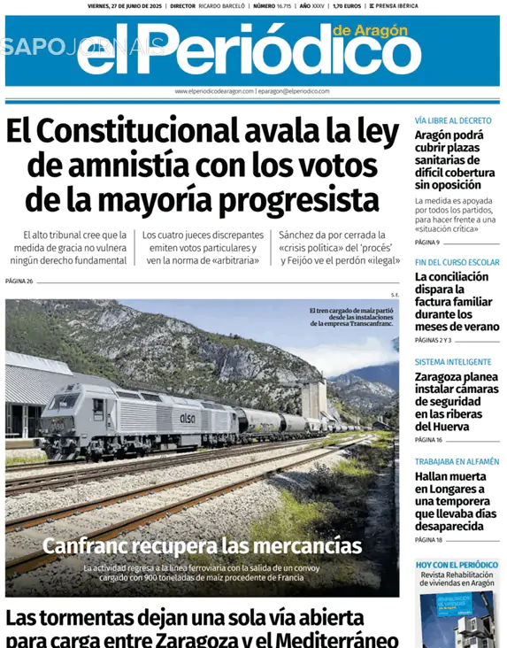 Capa jornal El Periódico de Aragón 2025-06-27