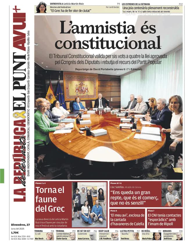 Capa jornal El Punt Avui | Edició Girona 2025-06-27