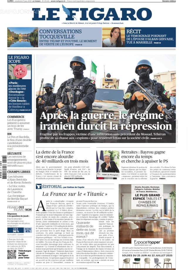 Capa jornal Le Figaro 2025-06-27