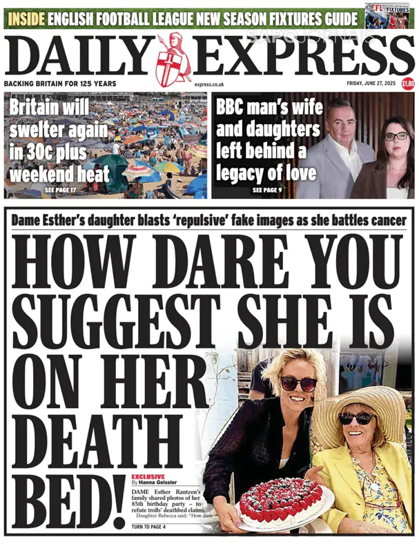 Capa jornal Daily Express 2025-06-27