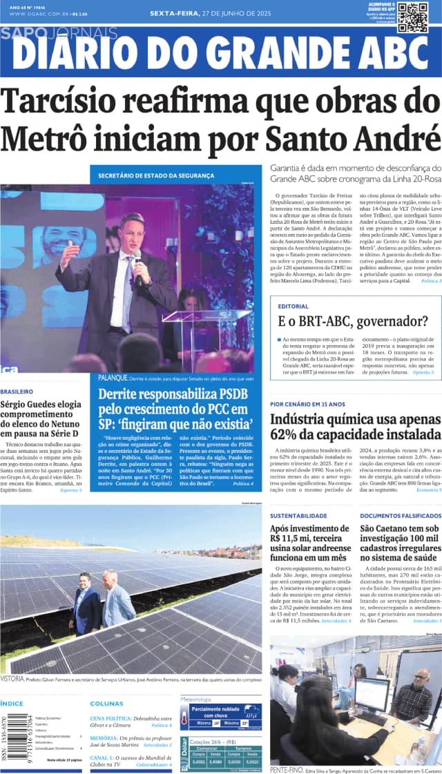 Capa jornal Diário do Grande ABC 2025-06-27