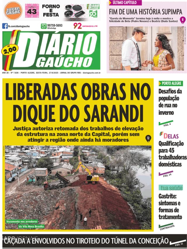 Capa jornal Diário Gaúcho 2025-06-27