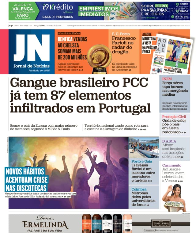 Capa jornal Jornal de Notícias 2025-06-28