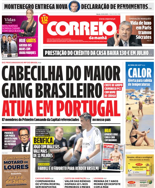 Capa jornal Correio da Manhã 2025-06-28
