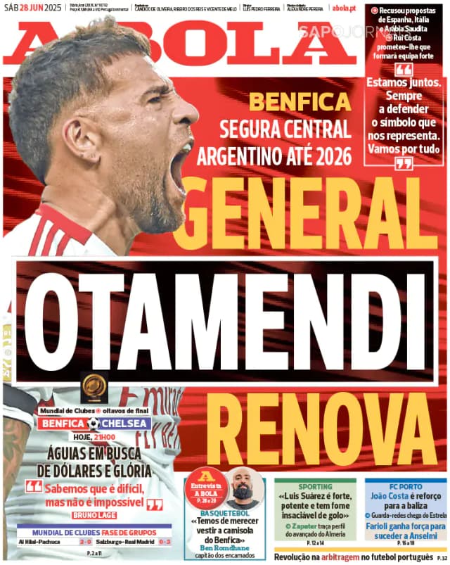 Capa jornal A Bola 2025-06-28