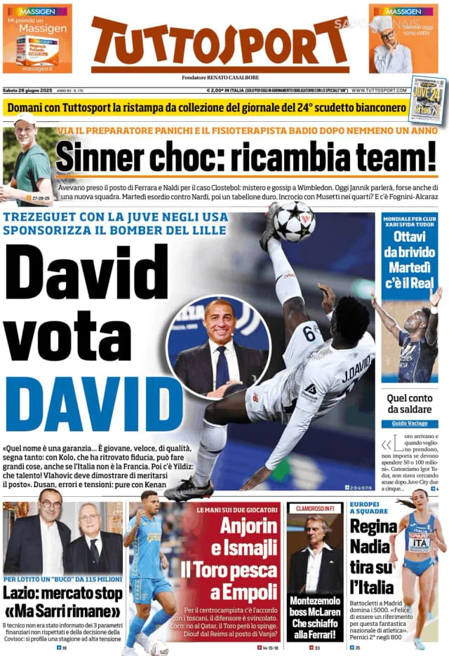 Capa jornal Tuttosport 2025-06-28
