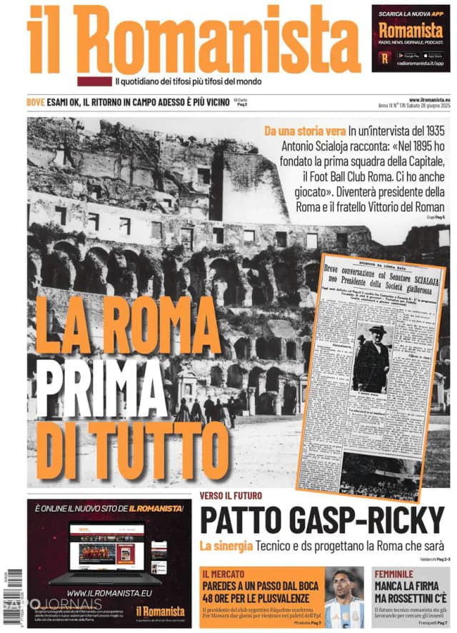 Capa jornal Il Romanista 2025-06-28